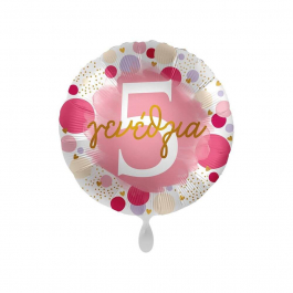 Μπαλόνι Foil "Χαρούμενα 5α Γενέθλια Πουά Ροζ και Χρυσό" 43εκ. - Κωδικός: A71024GR - Anagram